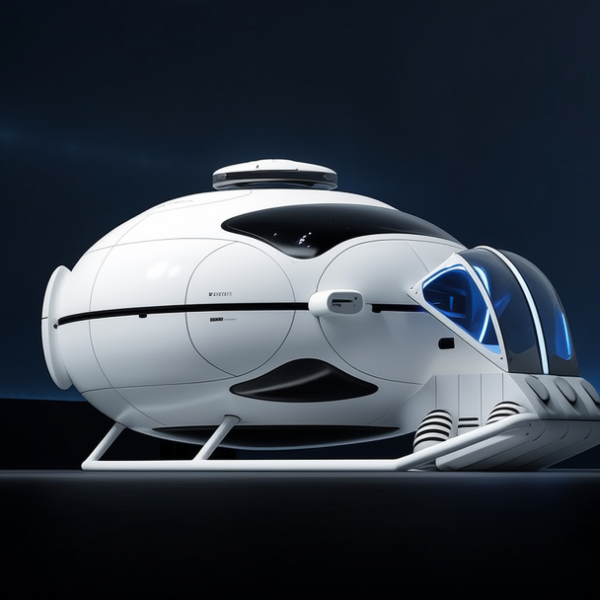 科技感，未来家园，睡眠舱，太空，未来产品，光滑表面，白色实验室，4K分辨率，未来主义，简洁，冷光LED，金属光泽，电影级质感，高清摄影