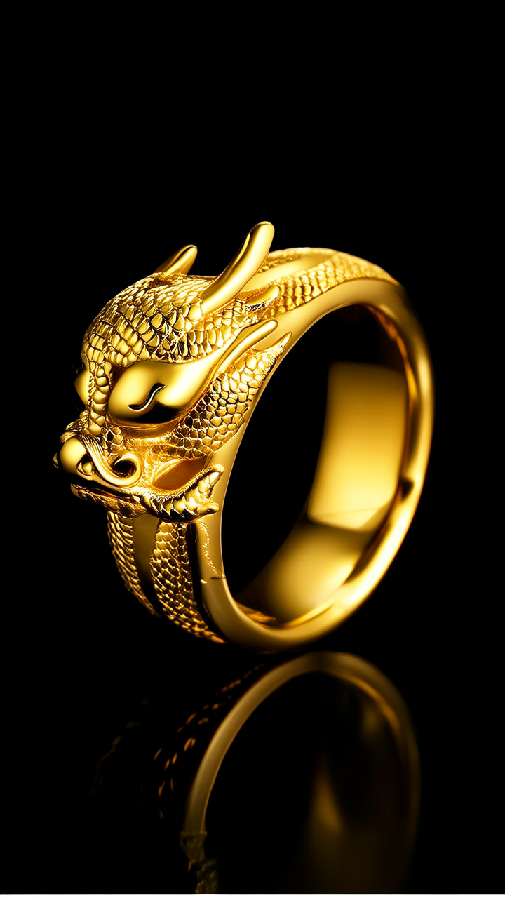 黄金龙头戒指图片