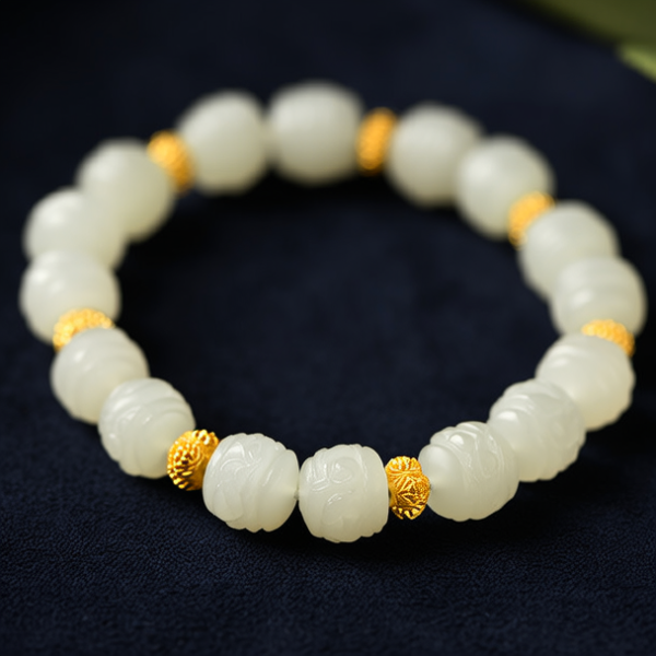 和田玉手串加黄金图片